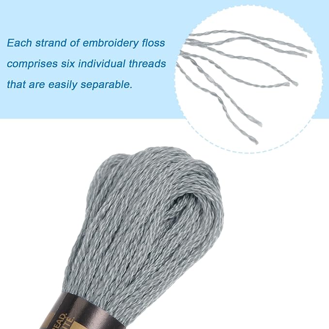 HARFINGTON 12 Skeins Embroidery Floss 8m Each Egyptian Long Fiber Cotton Cross Stitch Thread 26S/2x6 for Embroidery Projects Bracelet, Grey