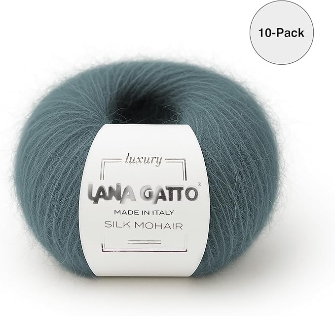 Silk Mohair Luxury Yarns, Premium and Soft Blend for Knitting, Made in Italy (Green - 30486, 10)