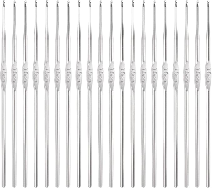 uxcell 20Pcs Crochet Hook Stainless Steel 1.0mm US Size 12 Metal Knitting Needles for DIY Craft Lace Yarn