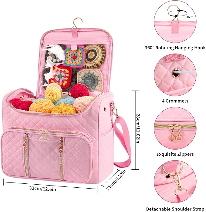Knitting Bag- Crochet Bags for on The go,Yarn Storage Organizer, Perfect for Knitting and Crochet Accessories(Pink)