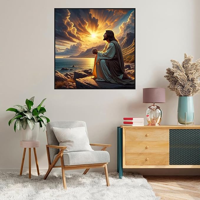 Axquilon Framed Paint by Numbers Kit for Adults-Jesus Adult Paint by Number Kits with Easel, Easy Adults' Paint-by-Number Kits Oil Painting for Gift Home Wall Decor 8x8in