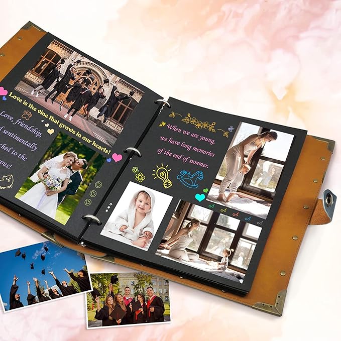 ZEEYUAN Leather Scrapbook Album 60 Pages Love Memory Photo Album 8.5x11 inch, Travelling Journal Scrap Book Family Scrapbook Scrapbooking Supplies Kits Gift for Couples Anniversary Wedding