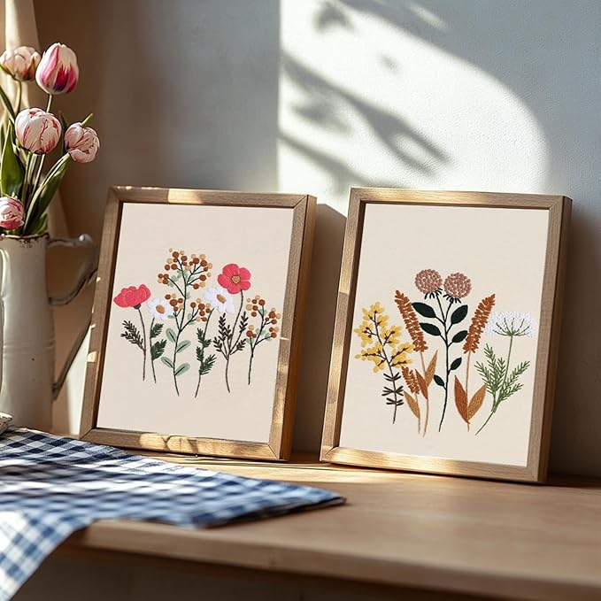 COCOMOX Floral Embroidery Kit, 4 Sets Simple Flower Pattern Embroidery Practice Kits for Beginners Adults, Easy to Follow with Video Instructions