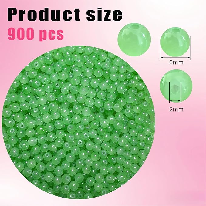 6mm Round Glass Beads for Jewelry Making, 900Pcs Glass Seed Beads for Bracelets, DIY Crafts (Green)