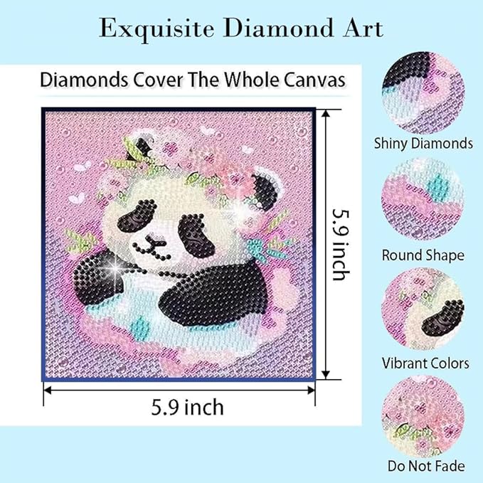 PERFECTSIGHT Cute 5D Diamond Art Kits with Wooden Frame, Kawaii DIY Painting Art for Adults, Diamond Arts and Crafts Sets, Big Gem Full Drill Diamond Dots for Women Beginners (Panda)