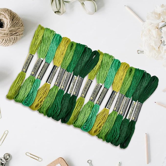 16 Skeins 131 Yards Embroidery Thread Friendship Bracelets String Cross Stitch Threads Cotton Floss Yarn DIY 6 Ply 1.2mm for Making Sewing Needlework Knitting Stitching Craft Supply Green