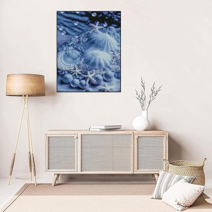 Seashell Stamped Cross Stitch Kits Summer Beach Cross Stitch Patterns,Dimensions Cross Stitch Kits Embroidery Kit Arts and Crafts for Beginners 15.7x11.8 inch