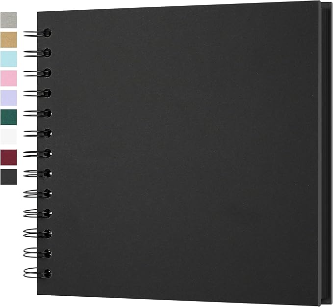 Yopih 7 x 7 Inch DIY Scrapbook Photo Album Hardcover Kraft Blank Page Acid-Free 40 Pages (20 Sheets) Memory Book for Wedding Anniversaries Family Baby Memories Small Scrapbooking Projects, Black