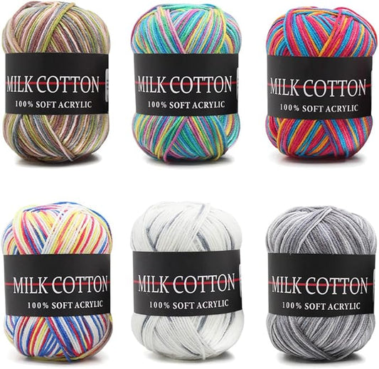 6 Rolls 50g Acrylic Yarn Skeins, Soft Yarn for Crocheting and Knitting Craft Project, Assorted Starter Crochet Kit Yarn Bulk for Adults and Kids (Grey)