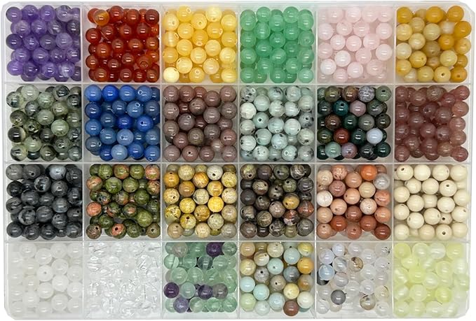 Yephac 960pcs 6mm Gemstone Beads for Jewelry Making, 400g Loose Beads Box Assorted (24 Colors-5,6mm)