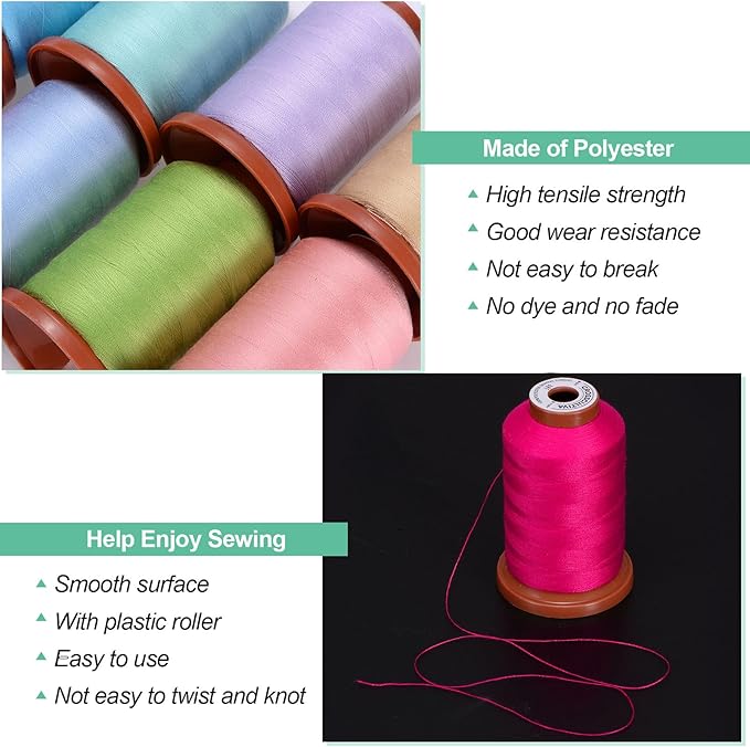 uxcell 40D/2 Sewing Thread 1100 Yards Polyester Household Sewing String Hand Stitching Polyester Cord for Clothing Stitching Shoe Bag Repairing DIY Craft Neon Pink