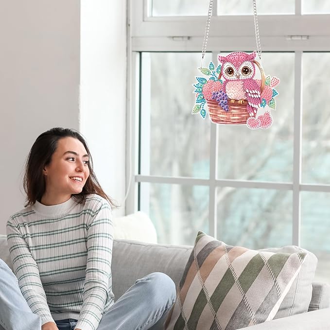 AiYuanzsh Animal Diamond Painting Kits Hanging Pendant, Beautiful Owl Art Hanging Sign DIY Special Shaped Crystal Pendant Ornaments for Home Garden Wall Hanging Kits Home Wall Decor Gift