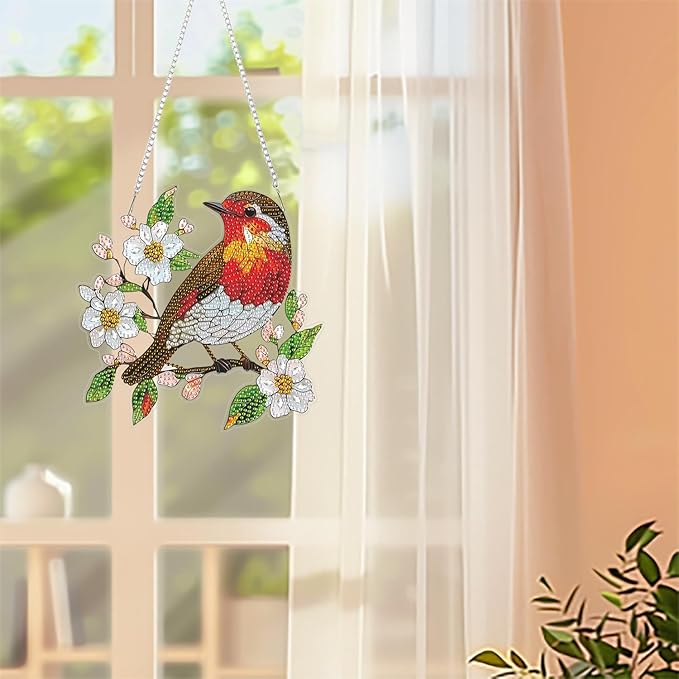 ZeeLionArt Hanging Diamonds Art kit for Adult,Bird Pendant Diamonds Painting Art Kit,7.6x7.6inch Acrylic Diamonds Painting Board Kit Ornament, Special Crystal Diamond Hanging Ornament