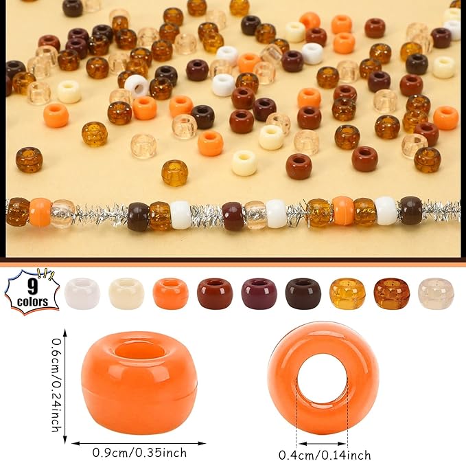UPINS 1200 Pcs Brown Pony Beads for Jewelry Making DIY Crafts Party Decoration Necklace Friendship Bracelets Romantic Accessories (8 Colors)