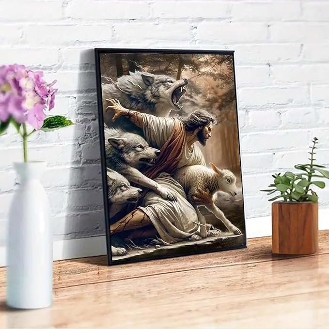 GEMFAMILY Jesus Diamond Art Kits for Adults-DIY 5D Wolf Diamond Painting Kits for Adults Beginners, Full Round Drill Diamond Dots Paintings Gem Art and Crafts Home Decor 12 x 16 Inch