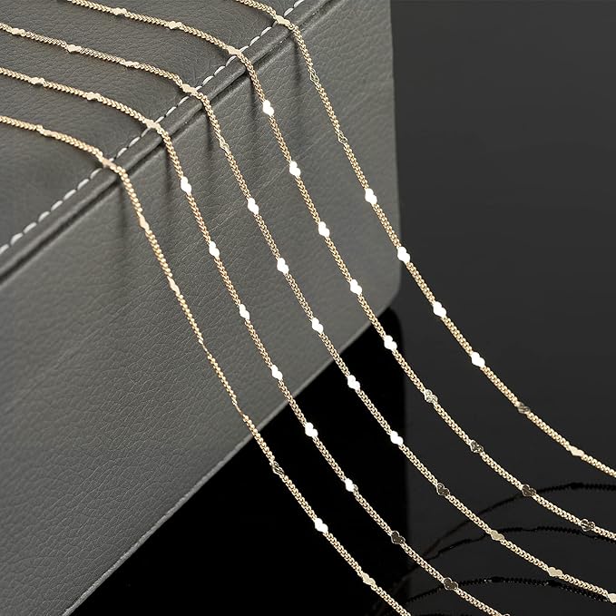 YOUBEIYEE 10 Meters Light Gold Chains for Jewelry Making, 18k Gold Plated Brass Flat Heart Curb Link Chain Women Necklace Bracelet DIY Jewelry Chains Bulk