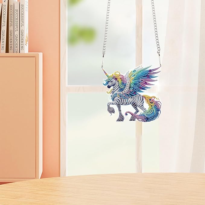 AiYuanzsh Unicorn Horse Diamond Painting Hanging Kit, 5D Special Shaped Rhinestones Acrylic Suncatcher DIY Diamond Art Kit for Adults, Rainbow Wings Ornament for Wall, Window, or Garden Decor