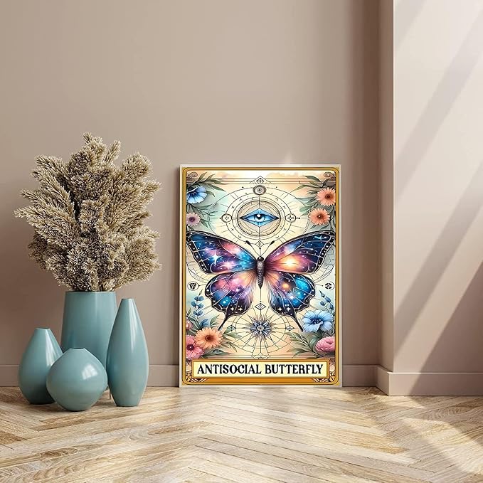 Tarot Diamond Art Kits for Adults, Butterfly DIY Diamond Painting Kits 5D Diamond Dots Gem Art Crafts with Tools,，Round Full Drill Crafts for Home Wall Decor&Gift-12x16in