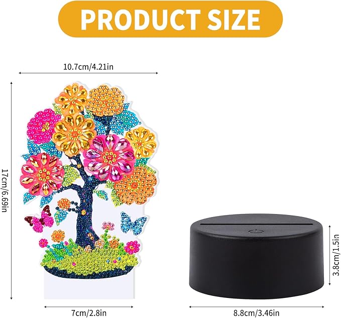 ALKALO Diamond Painting Night Light, Diamond Painting Kits for Adults Desktop Ornaments for Table Tabletop Decor Diamond Art Accessories for Adult Beginner Touch Lamp for Bedrooms Living Room- Tree