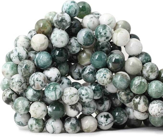 10mm 35PCS Natural Tree Agate Round Loose Beads for Jewelry Making 1 Strand 15"