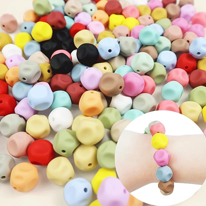 40PCS Irregular Round Silicone Beads Colorful Silicone Beads Bulk Spacer Beads Colorful Focal Beads for DIY Craft Garland Keychain Lanyard Necklace Bracelet Jewelry Making Accessories Handmade Crafts