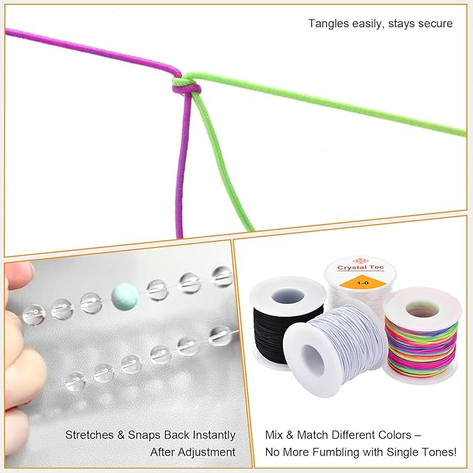 Stretchy Bracelet String Kit(4 Rolls Mixed), 1.0mm Elastic Cord for Beading, Tensile String for Crafts, DIY Friendship Bracelet String for Bracelets, Necklace, Jewelry Making, Crafts and Sewing