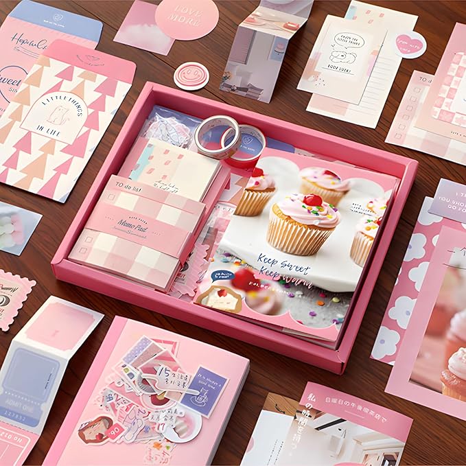 joychoic 348 pcs pink scrapbook supplies kit, dessert junk journal, scrapbooking and journaling materials, large aesthetic collection for women, stationery arts craft, adults daily