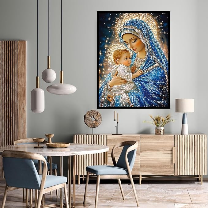 CHWGLFGG 5D Diamond Art Kits for Adults Beginners, Virgin Mary Diamond Painting Kits, DIY Full Round Drill Paint by Diamonds Dot Gem Art for Adults, Home Wall Decor 12x 16 Inch