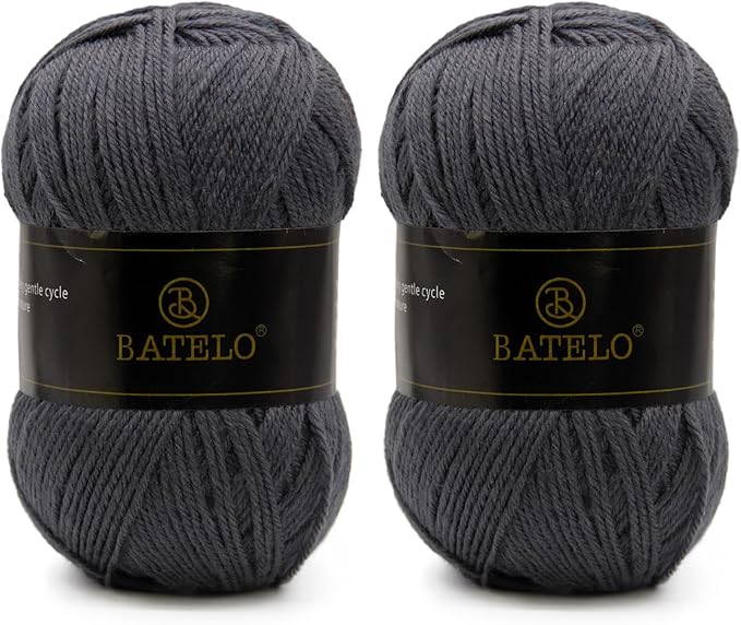 Crochet Amigurumi Yarn - Dark Gray, 2 Pack Acrylic of 150g/5.3oz, 3 Light Worsted Yarn for Crocheting & Knitting