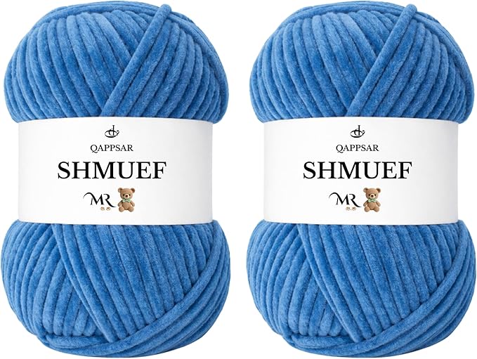 SHMUEF Chenille Yarn 2-Pack – Ultra Soft Velvet Yarn, Super Bulky Weight (5–6 mm), Yarn for Crochet, Amigurumi & Baby Blankets (Cobalt Blue)