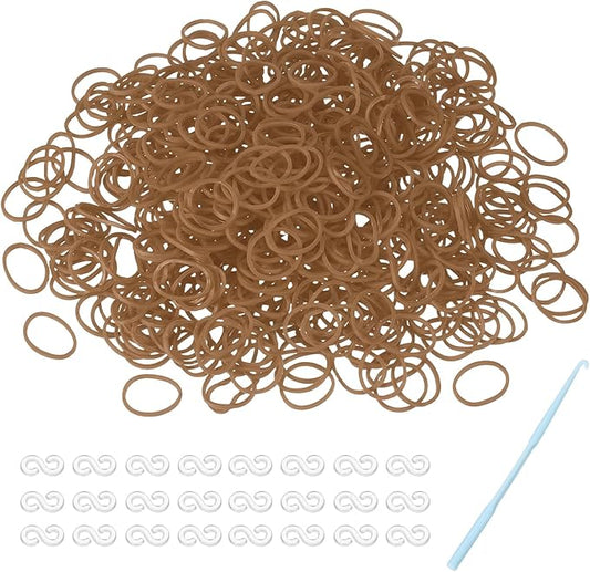 MECCANIXITY 600 Pcs Loom Rubber Bands Kit with 25 Pcs S-Clips 1-Hook Rubber Bands Refill Bracelet Making Kits for Weaving DIY Handcrafts Gift, Light Brown