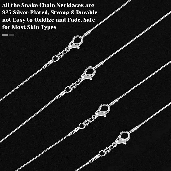 paxcoo 30 pack bulk necklace chain silver plated necklace snake chains for jewelry making, 1.2 mm (20 inches)