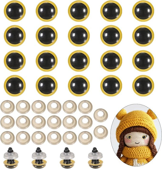 PATIKIL 12mm Safety Eyes, 20Pcs Realistic Doll Crocheting Safety Eyes with Washers for Decor Crochet Accessories Dolls Craft Halloween, Yellow
