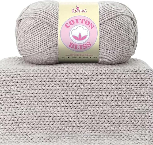 Cotton Bliss Soft Cotton Blend Yarn for Crocheting, 4-Pack (640Yds / 400G), Free Patterns, Beginners Friendly - #4 Medium Worsted Weight Yarn for Baby Blanket - Misty Birch