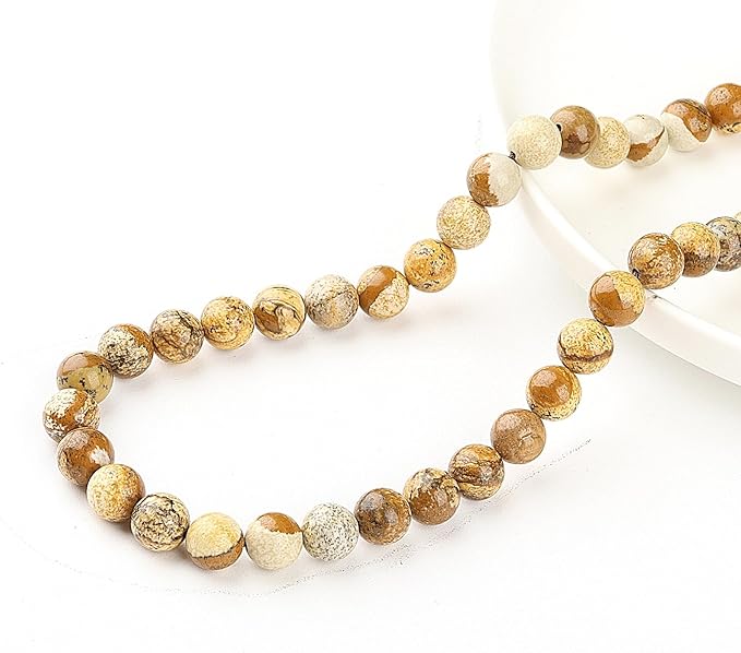 Natural Stone Beads for Jewelry Making - 10mm Round Gemstone Beads for Bracelets(34-37pcs, Picture Jasper)