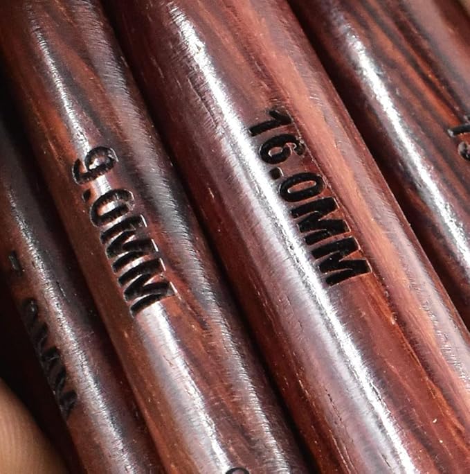 Wooden Crochet Hooks Set of 15-3.5mm to 25mm - Rosewood Crochet Hooks for Arthritic Hands - Ergonomic Soft Grip Handle - for Crocheting & Knitting - Christmas Gifts for Her(Hooks,Stand,Bowl)