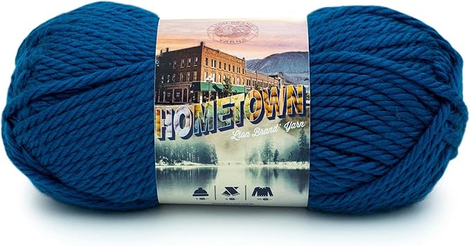 Lion Brand Yarn Hometown Yarn, Super-Bulky Yarn for Knitting, Crocheting, and Crafting, 1 Pack, Athens Blue Sky