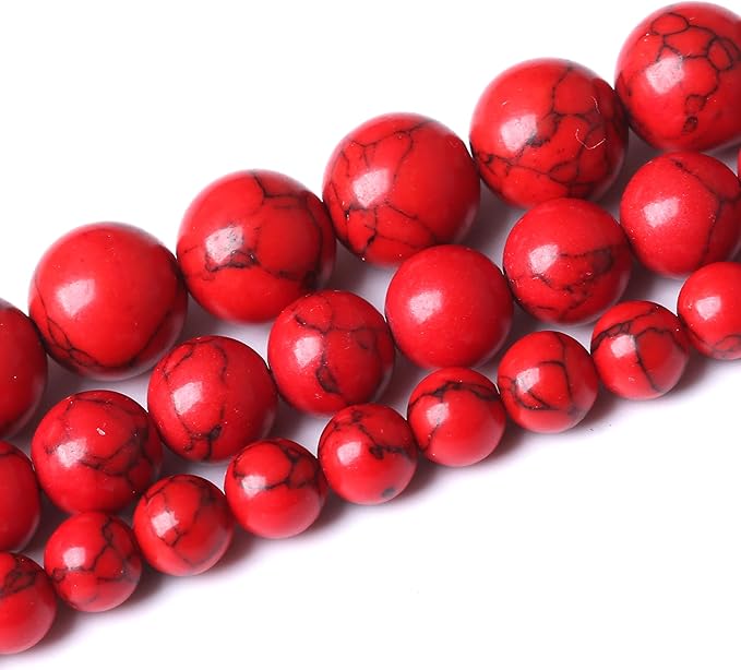 Red Turquoise Stone Beads for Jewelry Making Gemstone Round Crystal Bracelet Necklace 1 Strand 15.5inch 45PCS 8MM
