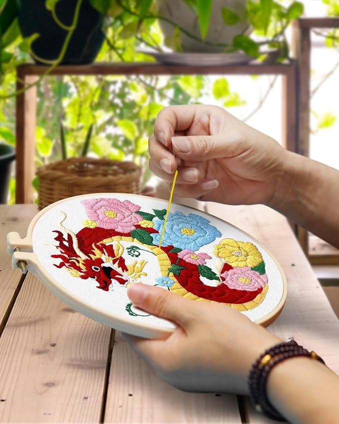 TINDTOP Embroidery Kit for Beginners Adult, Elephant Embroidery Kit for Beginners Include Embroidery Cloth Hoops Threads for Craft Lover Hand Stitch with Embroidery Skill Techniques