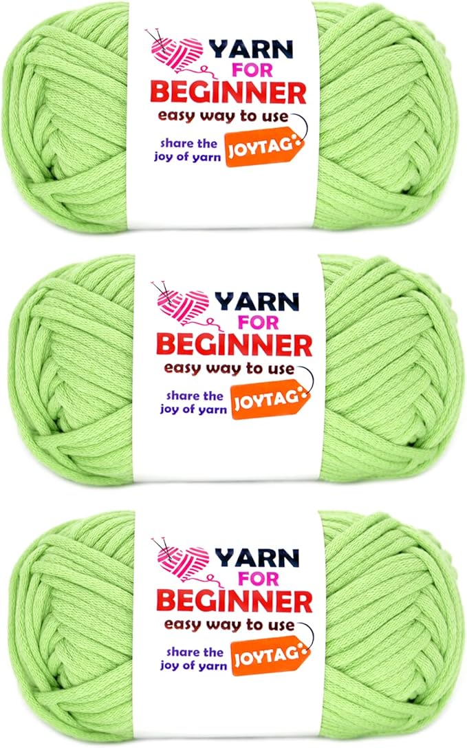 Green Yarn for Crocheting and Knitting Cotton Crochet Knitting Yarn for Beginners with Easy-to-See Stitches Cotton-Nylon Blend Easy Yarn for Beginners Crochet Kit(3x50g)