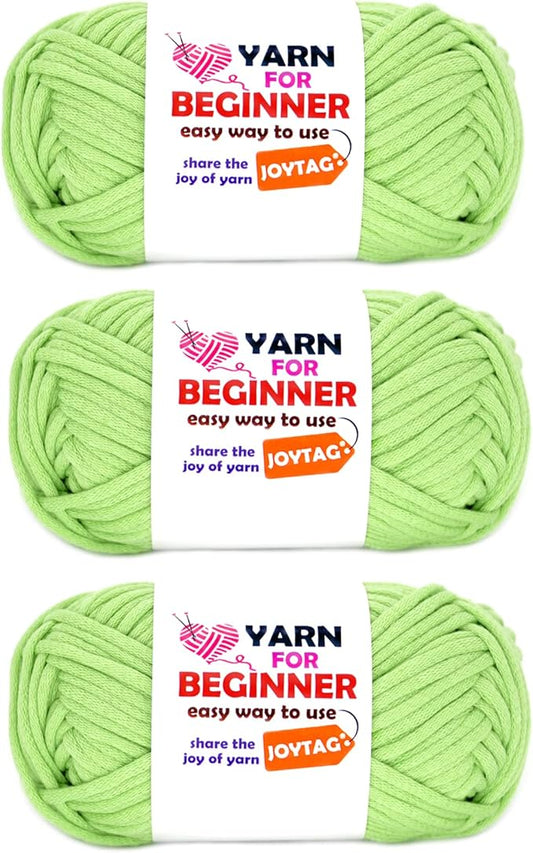 Green Yarn for Crocheting and Knitting Cotton Crochet Knitting Yarn for Beginners with Easy-to-See Stitches Cotton-Nylon Blend Easy Yarn for Beginners Crochet Kit(3x50g)