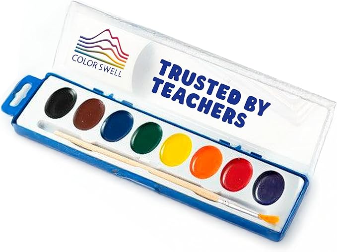 8-color watercolor paint set with wooden brushes – washable & non-toxic, ideal for kids, students, and classroom activities