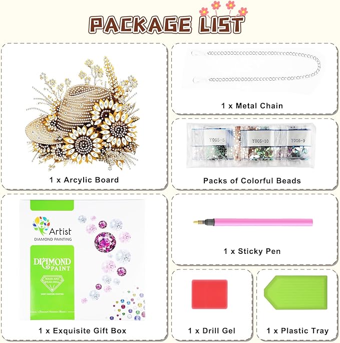 KEYIFA Straw Hat Diamond Painting Kit, DIY Sunflower Diamond Art for Adults, Diamonds Painting Pendant Special Shaped Rhinestone Window Hanging Ornaments Home Garden Wall Door Decoration, 20cm Width
