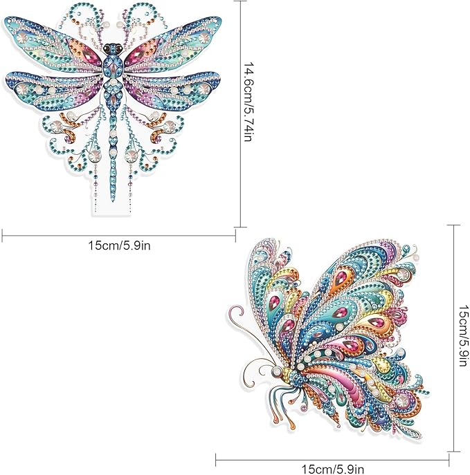 JISHSHAY 2 PCS Diamond Painting Pendant 5D DIY Butterfly Diamond Art Wind Chime Special Shaped Crystal Suncatcher Garden Wind Chimes Diamond Art Keyrings Pendant Necklace