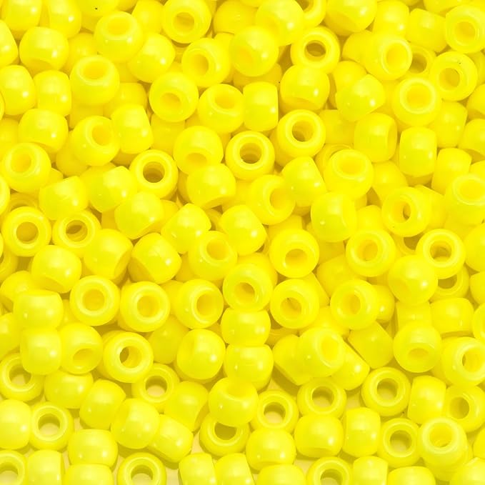 sunrica 1100pcs yellow pony beads 6x9mm large hole plastic hair beads for braids, kandi bracelets, keychains, jewelry making