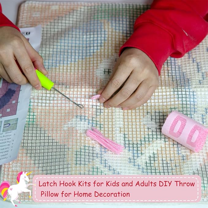 DL-YTG Latch Hook Kits Pillow Horse Crochet Yarn Cushion Colour Pre-Printed Canvas Rug Needlework DIY Pillowcase Hook and Latch Kit Arts Crafts Christmas Home Sofa Decoration 42x42cm/16X16inch