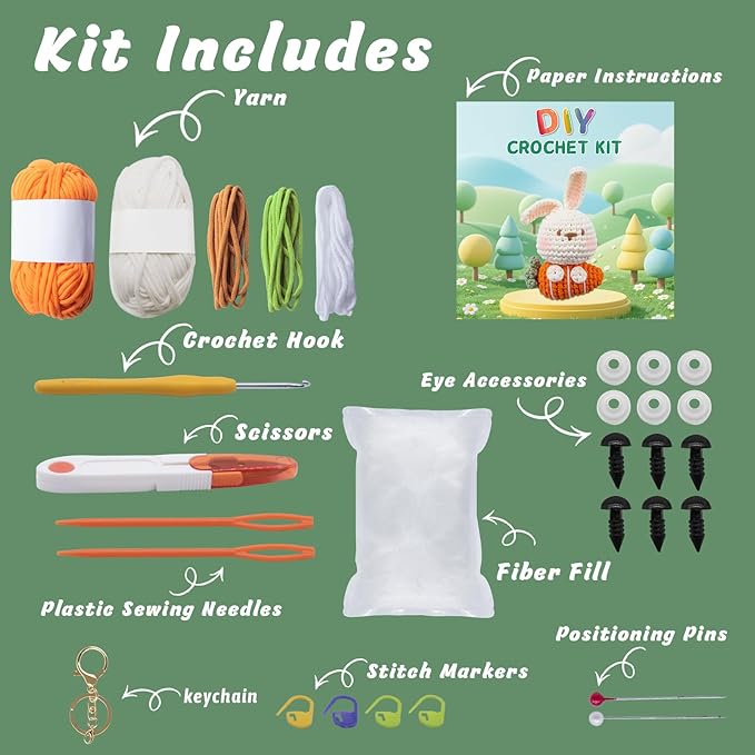 EOKPHULL Crochet Kit for Beginners, Easy DIY Crochet & Knitting Kit for Adults with Step-by-Step Video Tutorials, Yarns, Stuffing, Crochet Hook and Accessories, Crochet Craft Set