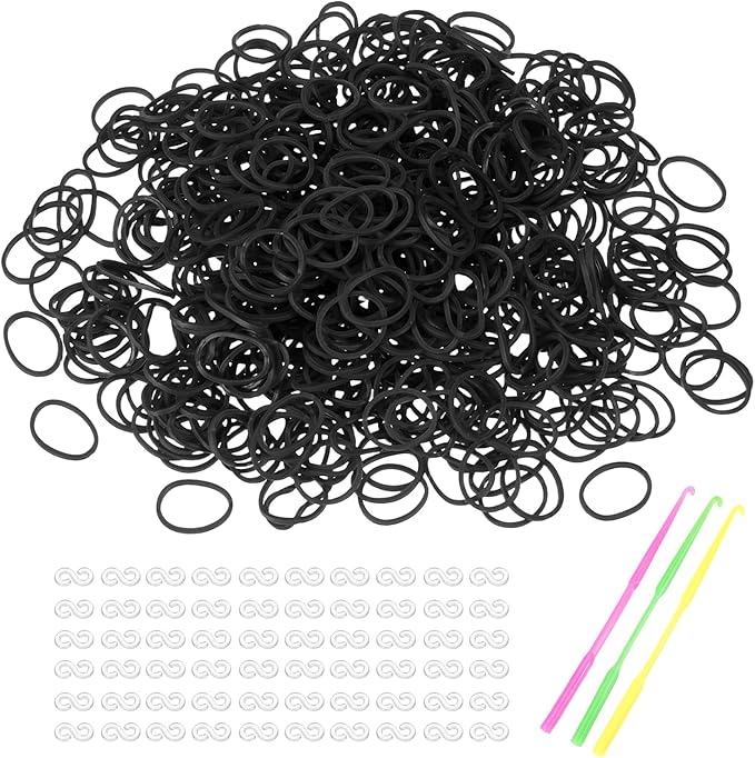 MECCANIXITY 1800 Pcs Loom Rubber Bands Kit with 75 Pcs S-Clips 3-Hooks Rubber Bands Refill Bracelet Making Kits for Weaving DIY Handcrafts Gift, Black