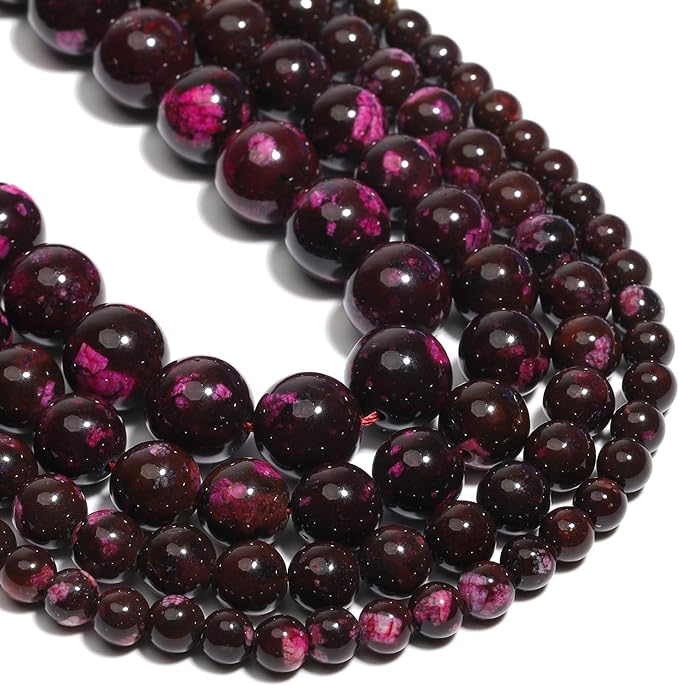 Stone Beads, 45pcs Magenta Tiger’s Eye, 8mm Round Loose Beads for Jewelry Making, Bracelets, with Bag, String & Card