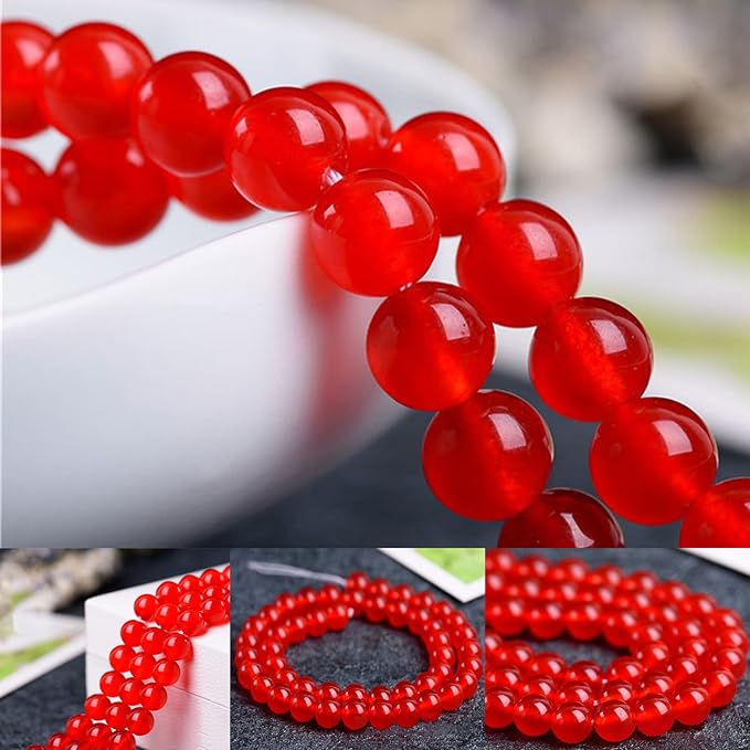 10mm Natural Red Chalcedony Round Bead - 35PCS Bulk Gemstone Beads for Jewelry Making, DIY Bracelets, Necklaces - Includes Crystal Stretch Cord - Stone Beads for Crafting Gifts